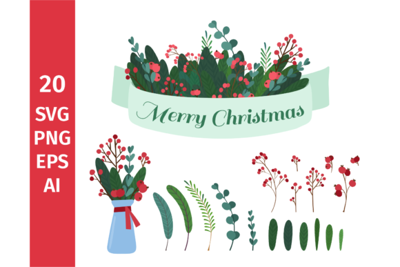 Christmas Clipart Winter Flowers SVG for Editorial Design