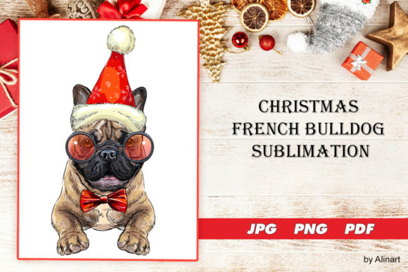 Christmas French Bulldog Sublimation Illustrations for Local Branding