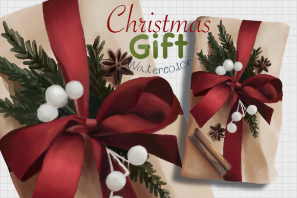 CHRISTMAS GIFT Watercolor Red Illustration for Crafting