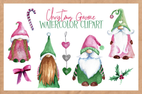 Christmas Gnome Watercolor Clipart for Illustrations