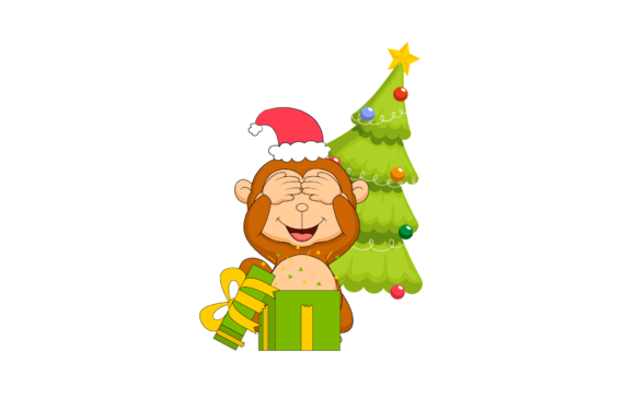 Christmas Illustration Animal Monkey for Branding and Packaging