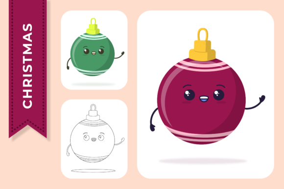 Christmas Kawaii Ball Graphic Art for Website & Editorial Use