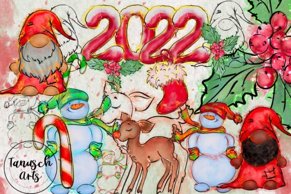 Christmas New Year Watercolor Clipart for Illustrations