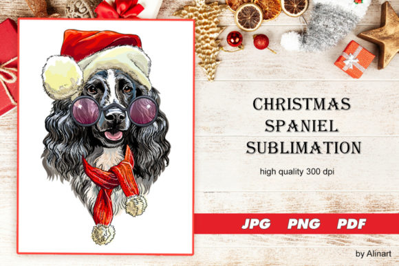 Christmas Spaniel Sublimation Illustrations