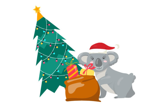 Christmas Tree Gift Box Koala Design Illustrations