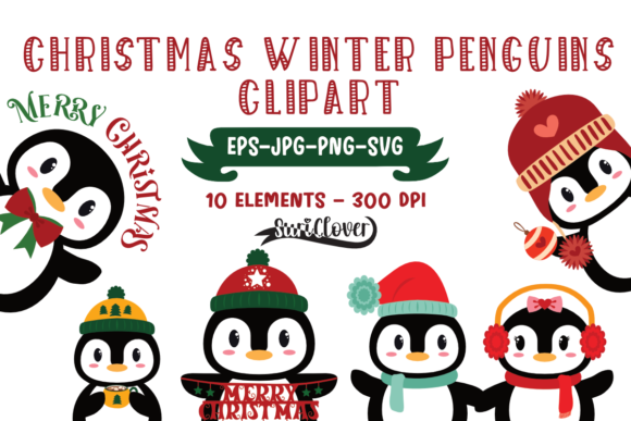 Christmas Winter Penguins Clipart Set for Editorial Use