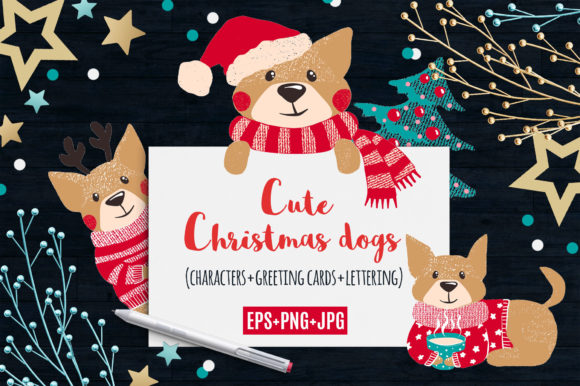 Cute Dogs for Christmas and New Year Illustrations