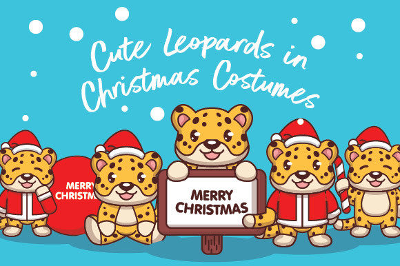 Cute Leopard with Christmas Costumes Illustrations