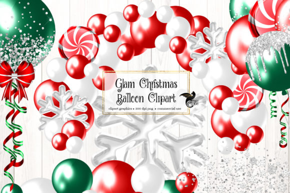 Glam Christmas Balloons Clipart for Website and Editorial Use