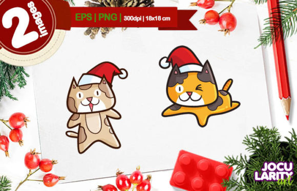 Kawaii Christmas Brown Cat Cartoon Illustration