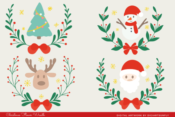 Merry Christmas Flower Wreath Clipart for Festive Crafting