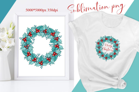 Merry Christmas Wreath Sublimation PNG for Illustrations