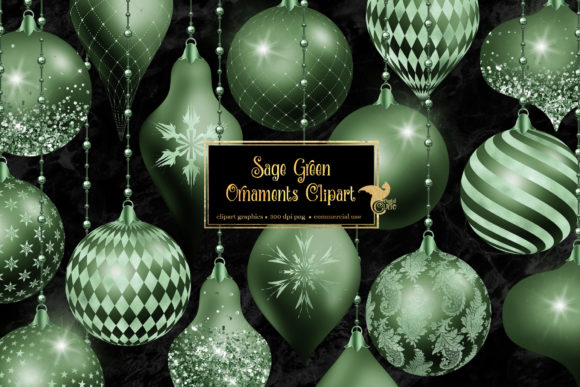 Sage Green Christmas Ornaments Illustrations
