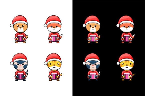 Set Animal Character Christmas Illustrations
