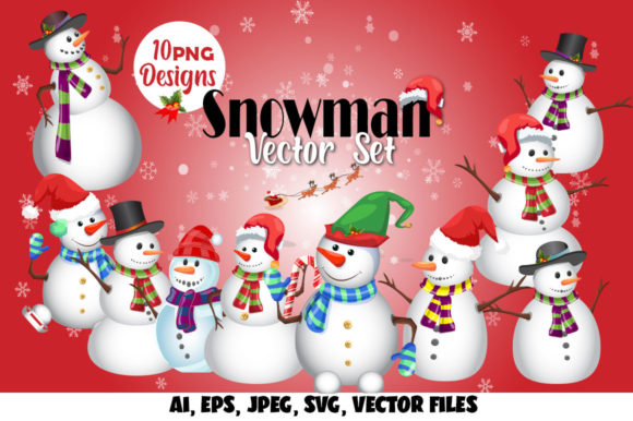 Snowman Christmas Vector Set Bundle Illustrations
