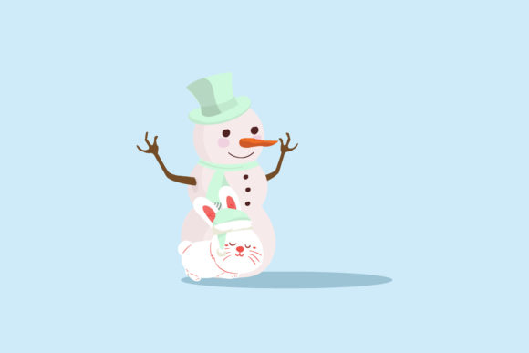 Snowman Illustration Christmas Rabbits for Digital Sellers