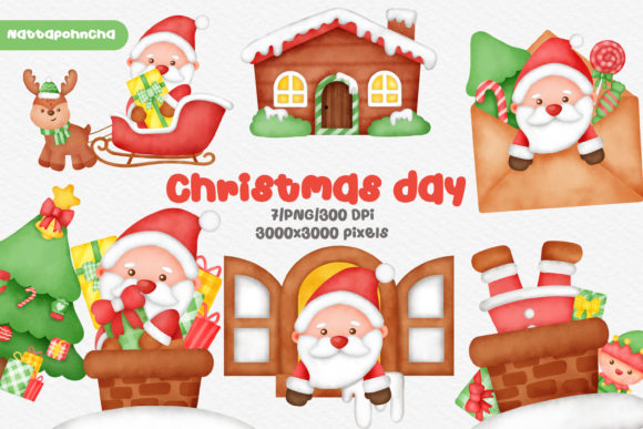 Watercolor Christmas Day Santa Clipart for Illustrations