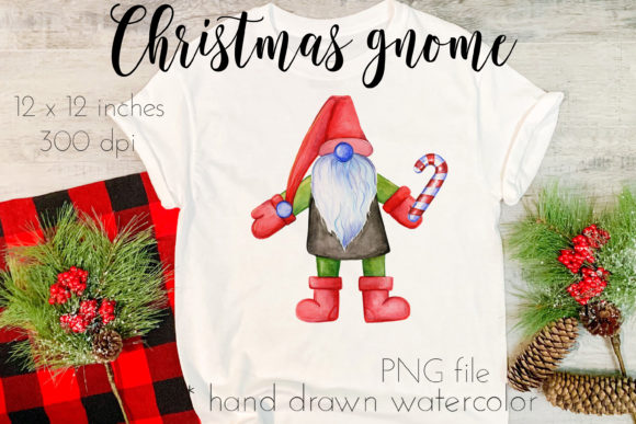 Watercolor Christmas Gnome PNG for Illustrations