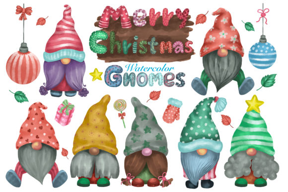 Watercolor Merry Christmas Gnomes Illustrations