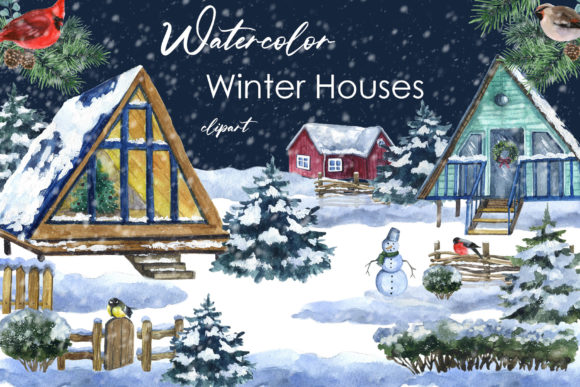 Watercolor Winter Clipart Christmas Png for Crafting and Design